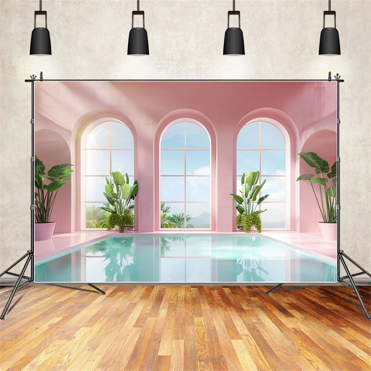 Pink Girl Backdrops Blush Pool Arched Window Backdrop CJJ2-111
