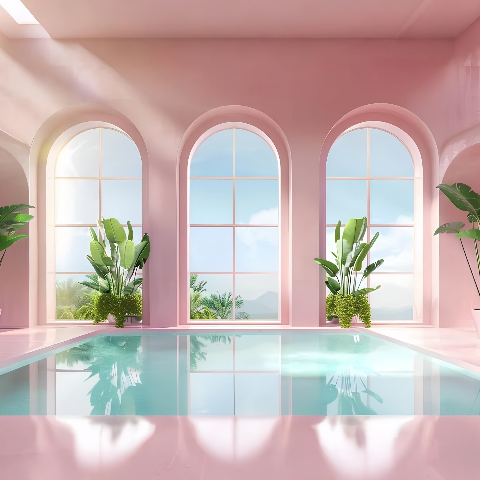 Pink Girl Backdrops Blush Pool Arched Window Backdrop CJJ2-111