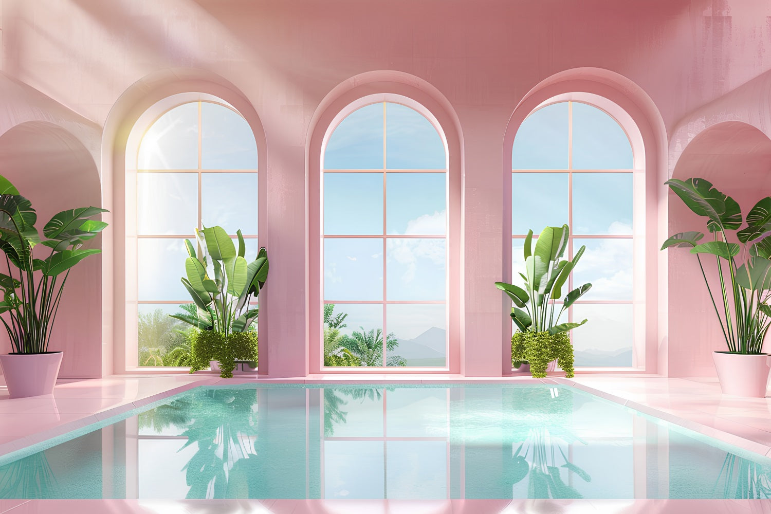 Pink Girl Backdrops Blush Pool Arched Window Backdrop CJJ2-111