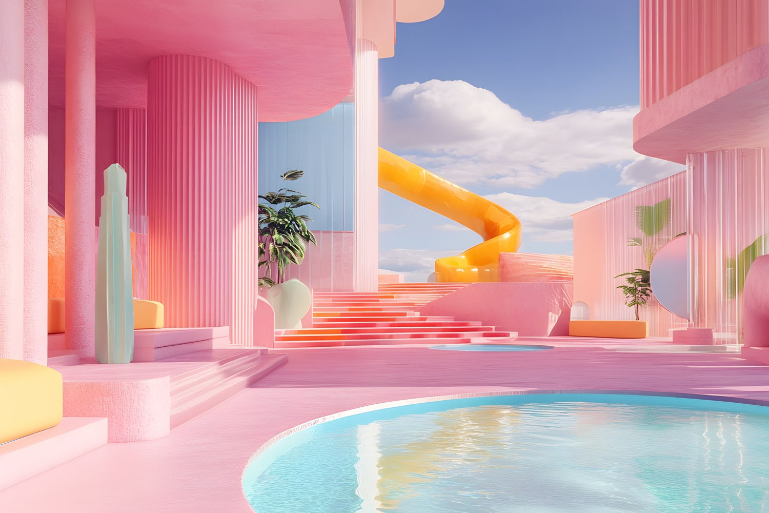 Pink Girl Land Backdrop Pink Fantasy Water Park Villa Backdrop CJJ2-11