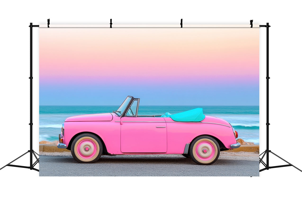 Pink Girl Backdrops Backdrop Seaside Classic Car Sunset Backdrop CJJ2-114