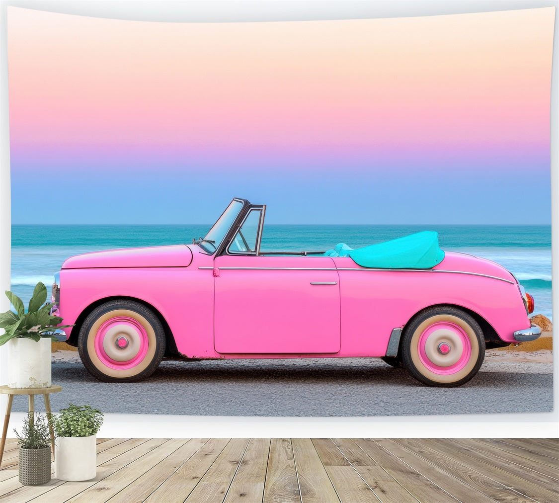 Pink Girl Backdrops Backdrop Seaside Classic Car Sunset Backdrop CJJ2-114