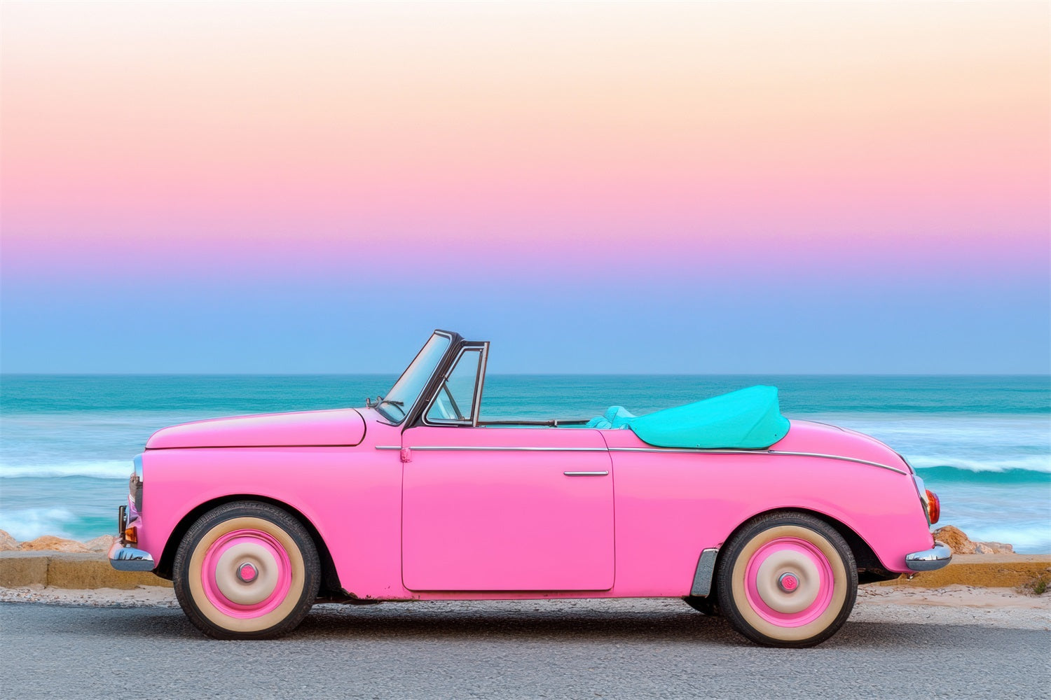 Pink Girl Backdrops Backdrop Seaside Classic Car Sunset Backdrop CJJ2-114