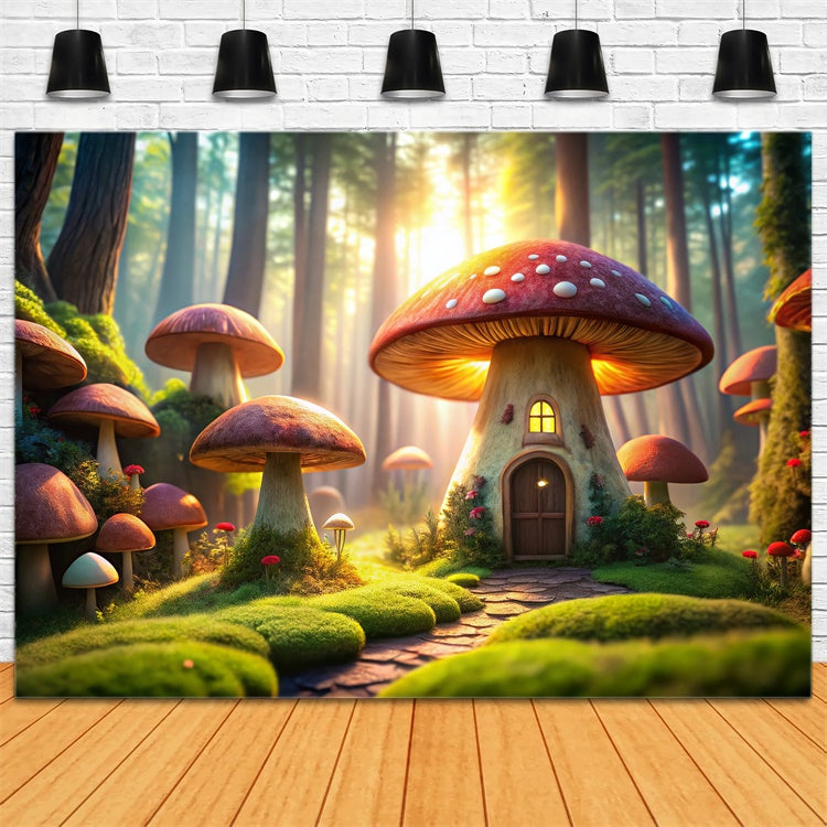 Fairy Tale Forest Backdrop Mystical Mushroom Cabin Backdrop CJJ2-119