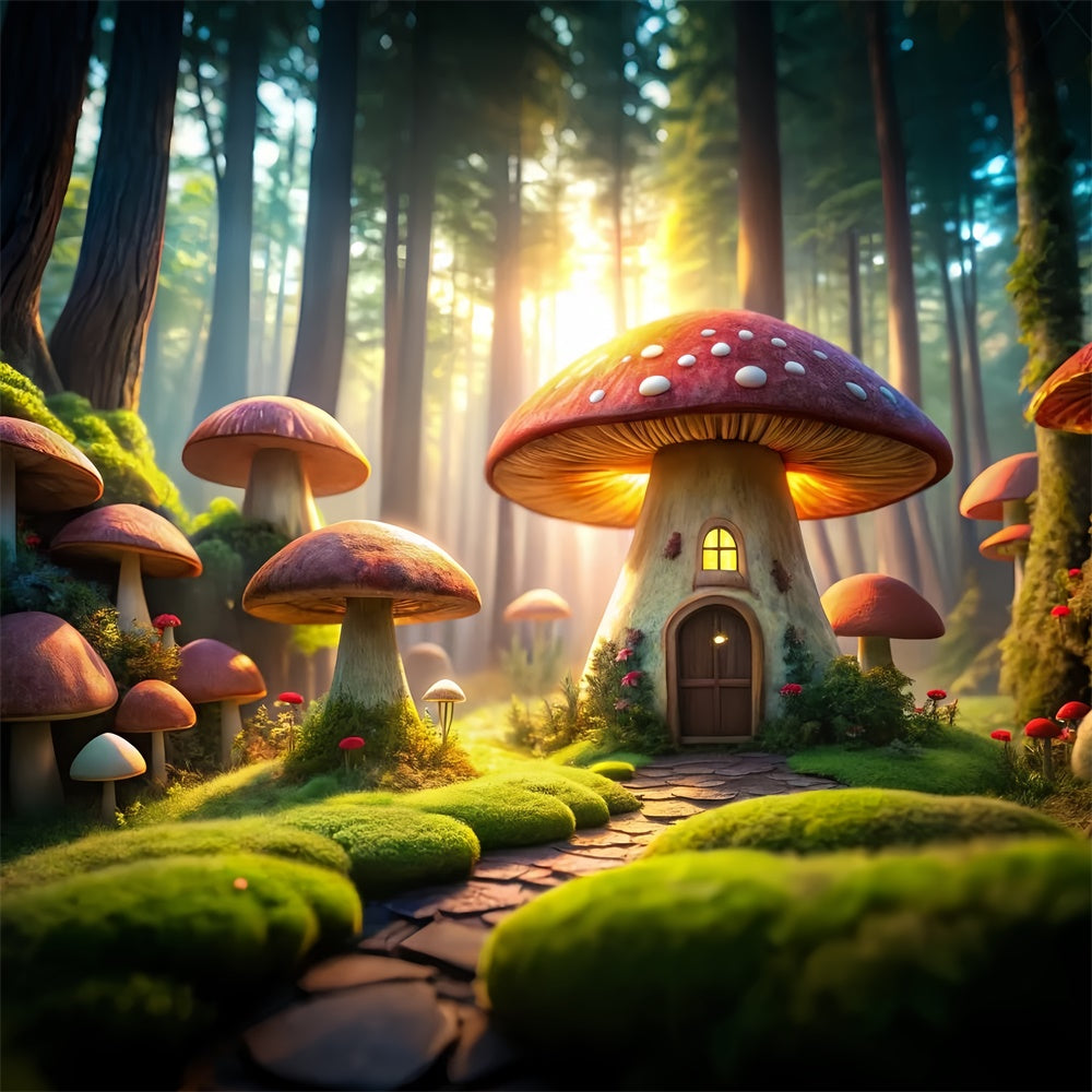 Fairy Tale Forest Backdrop Mystical Mushroom Cabin Backdrop CJJ2-119
