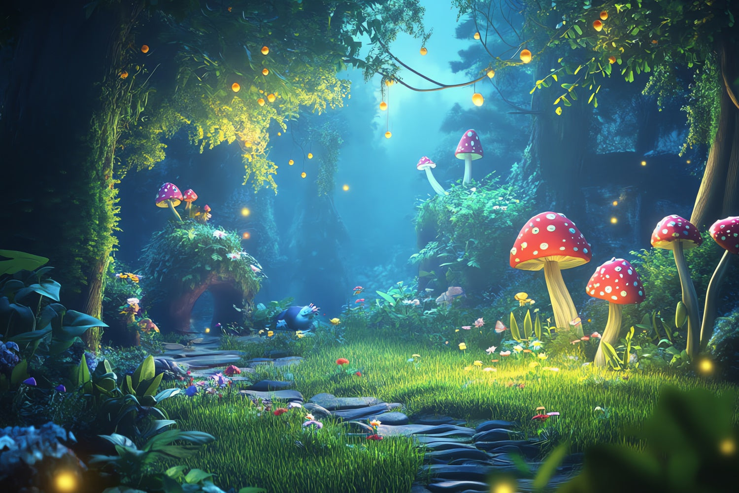 Fantasy Forest Backdrop Dreamy Mushroom Glow Path Backdrop CJJ2-126
