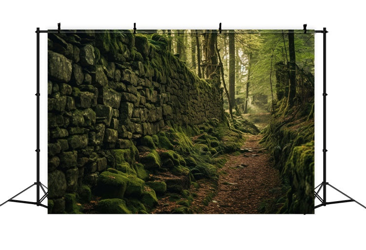 Forest Backdrop Photography Mossy Stone Wall Pathway Backdrop CJJ2-128