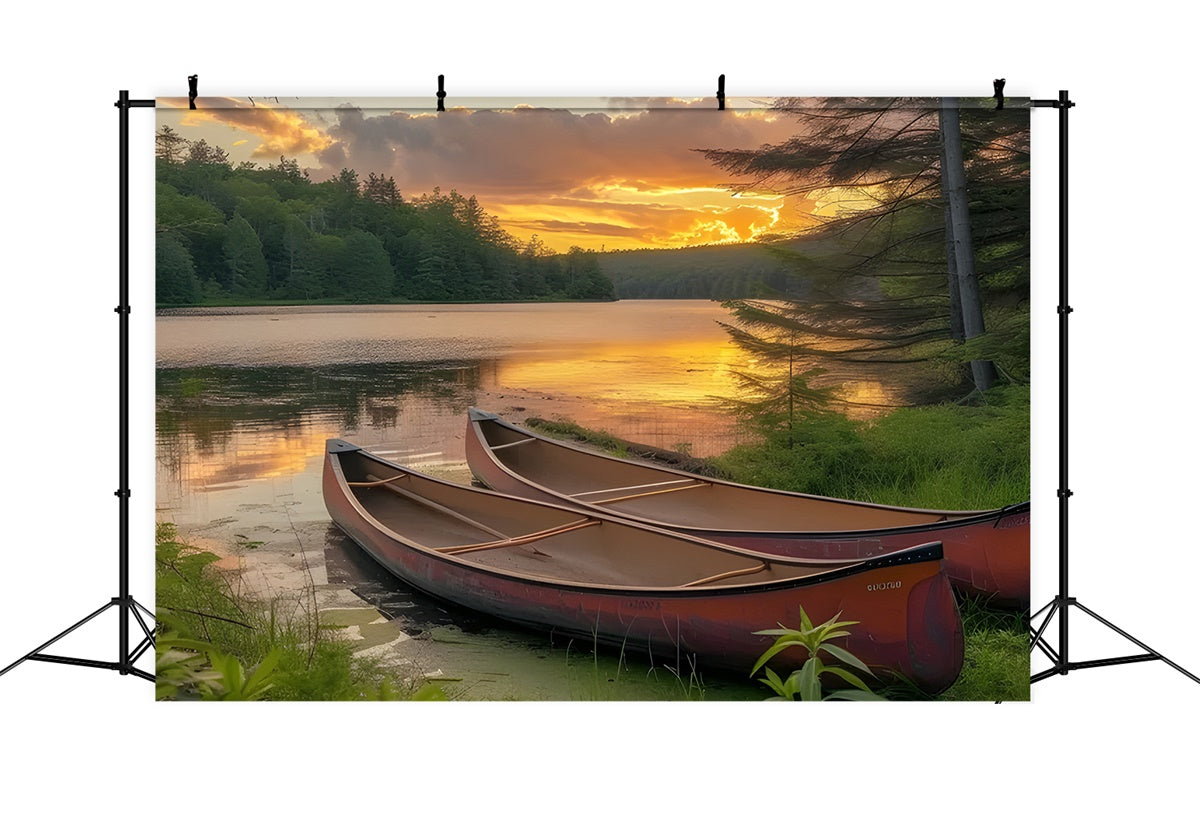 Photography Backdrops Forest Sunset Canoe Tranquil Lake Backdrop CJJ2-131