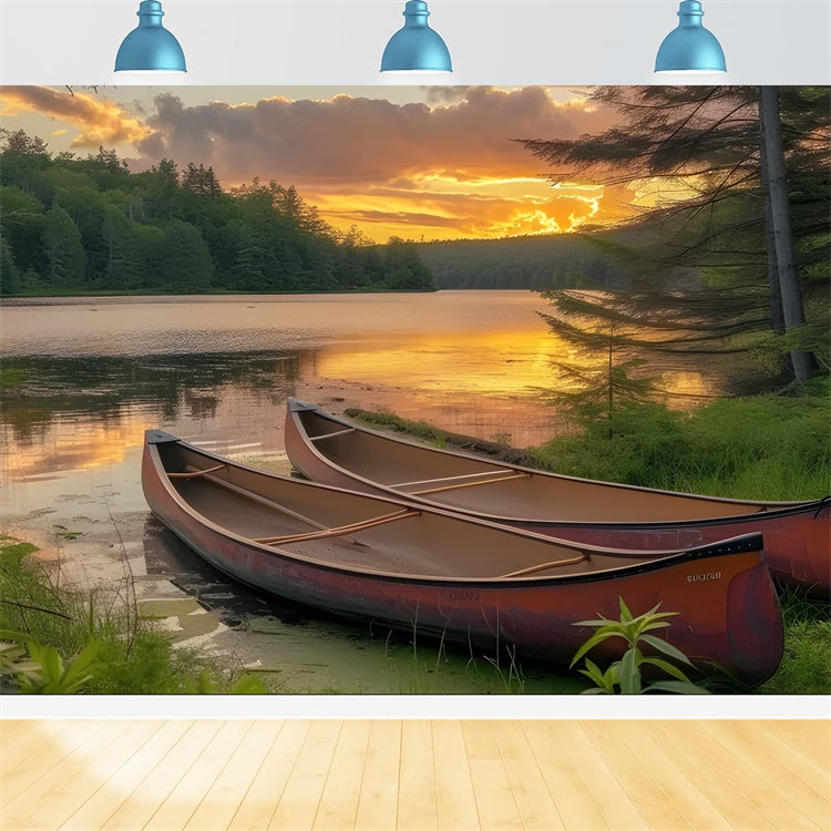 Photography Backdrops Forest Sunset Canoe Tranquil Lake Backdrop CJJ2-131