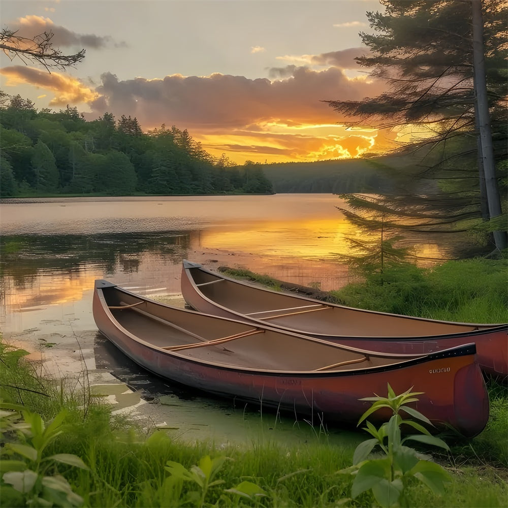 Photography Backdrops Forest Sunset Canoe Tranquil Lake Backdrop CJJ2-131