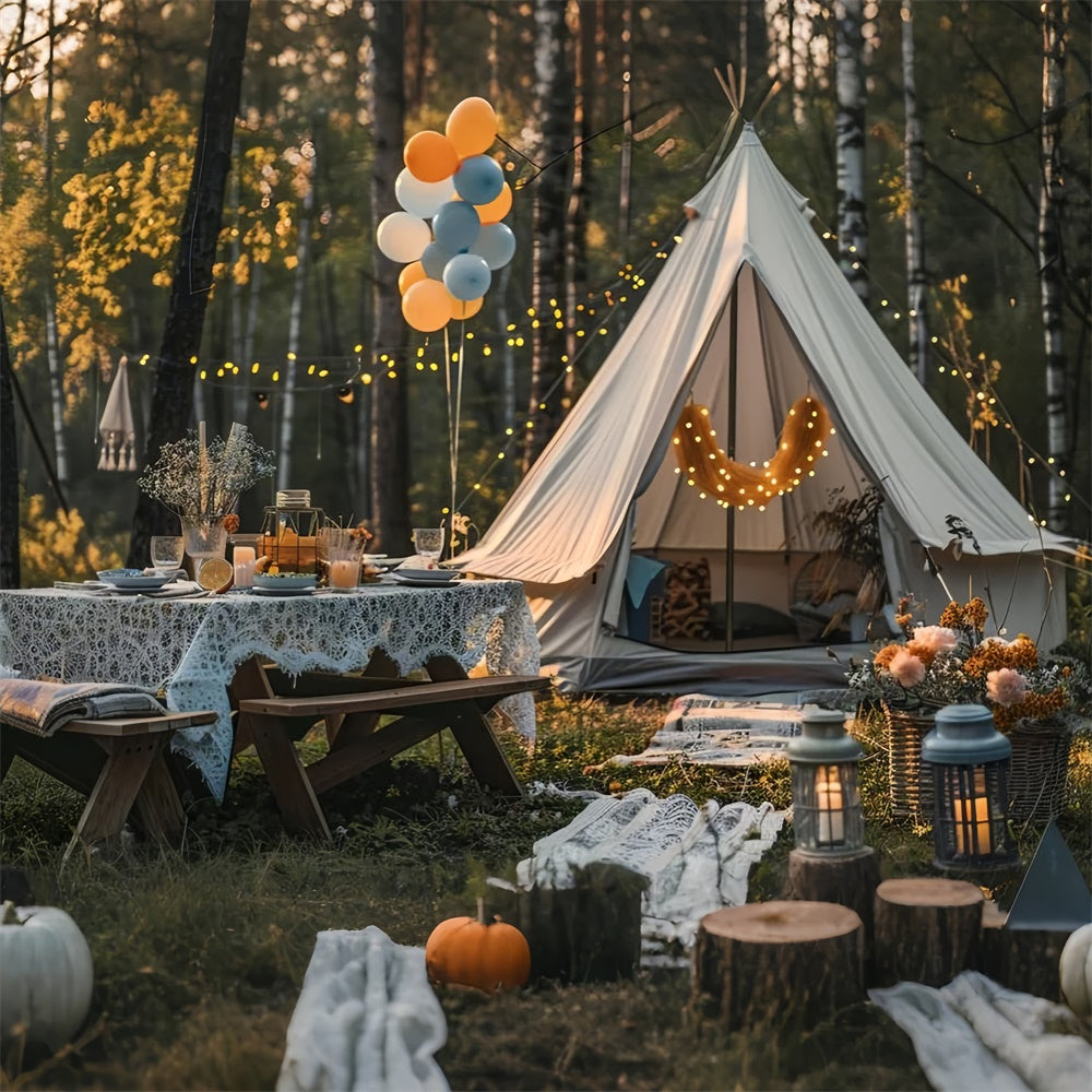 Photography Backdrop Forest Cozy Autumn Glamping Night Backdrop CJJ2-139