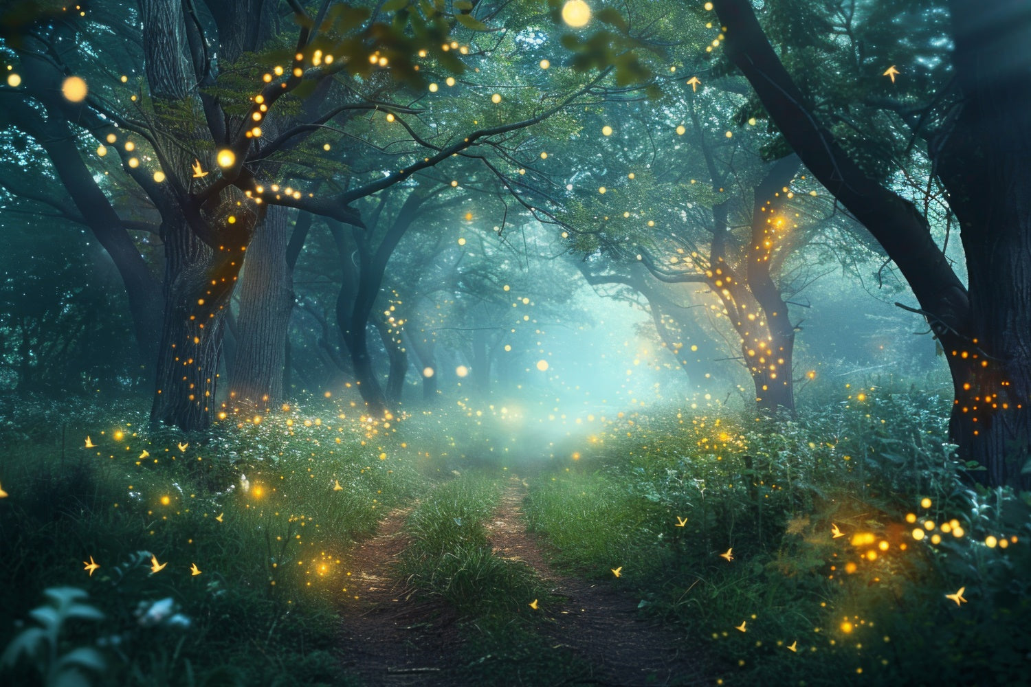 Forest Photo Backdrop Enchanted Twilight Firefly Path Backdrop CJJ2-140