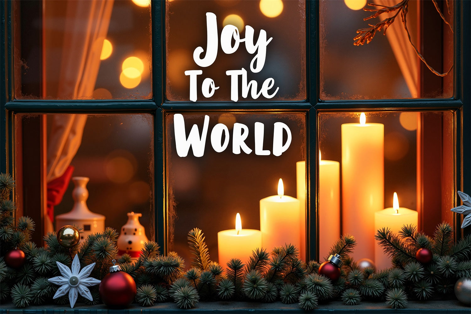Joy to the World Backdrop Candlelit Window Backdrop CJJ2-16