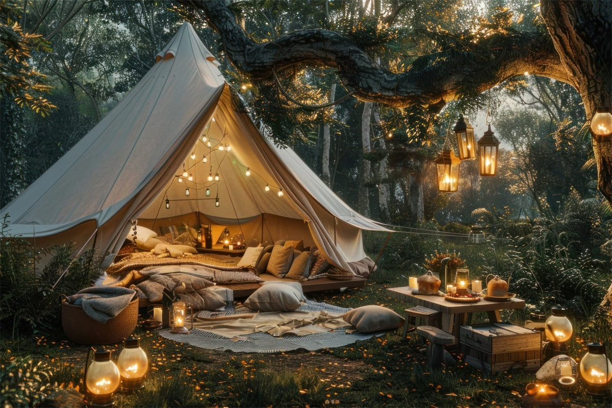 Forest Photography Backdrop Cozy Lantern Festival Tent Backdrop CJJ2-26
