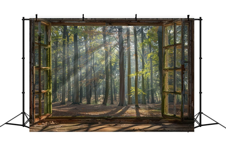Forest Backdrop Ideas Vintage Cabin Window Sunbeams Backdrop CJJ2-31