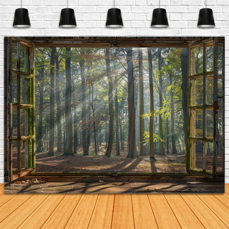 Forest Backdrop Ideas Vintage Cabin Window Sunbeams Backdrop CJJ2-31