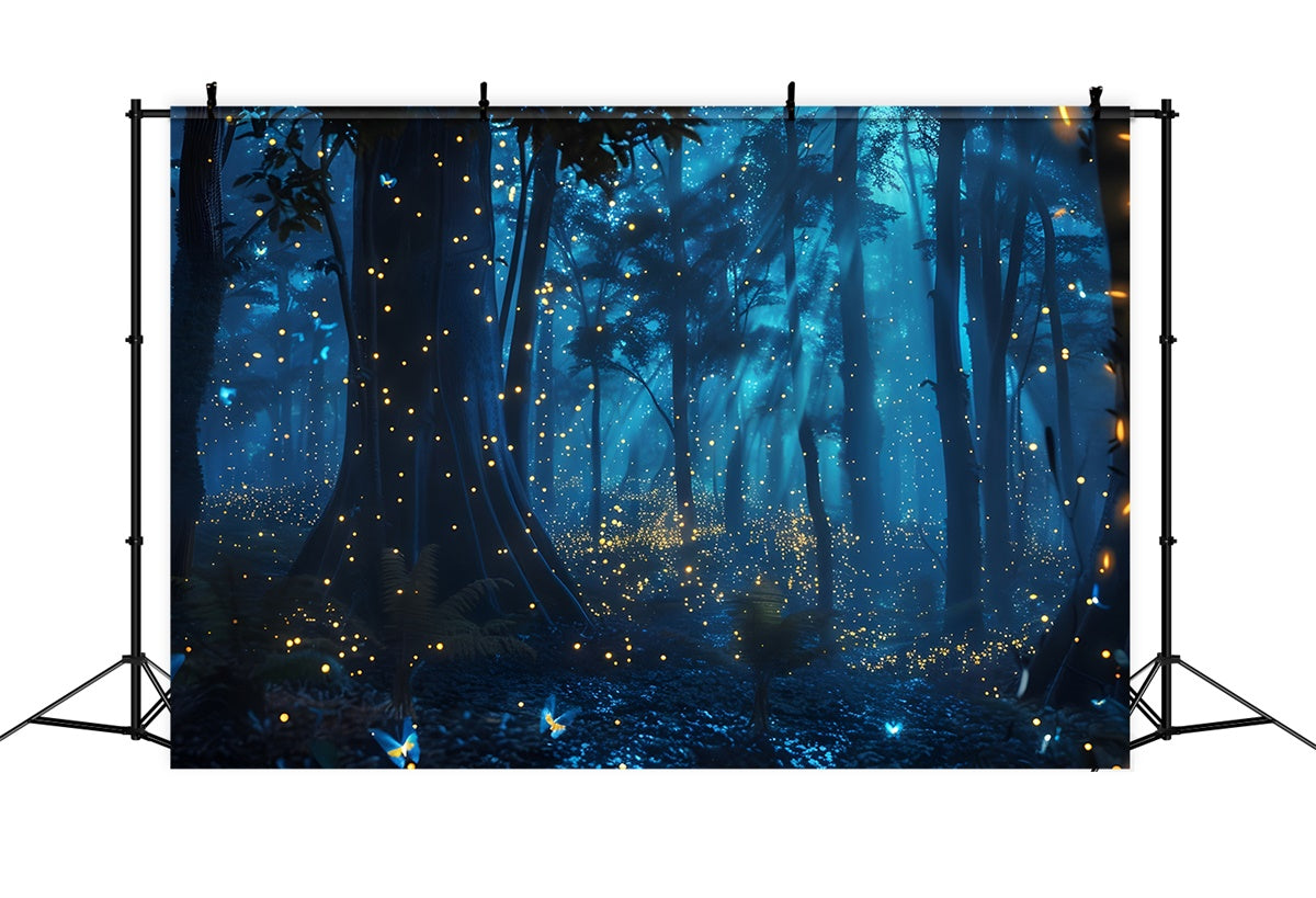 Forest Backdrop Dreamy Blue Glow Enchanted Woods Backdrop CJJ2-38