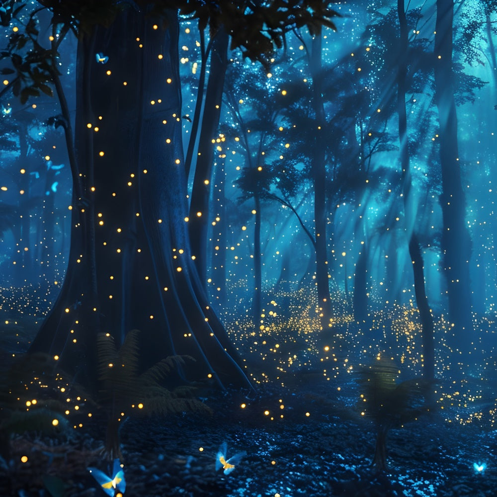 Forest Backdrop Dreamy Blue Glow Enchanted Woods Backdrop CJJ2-38