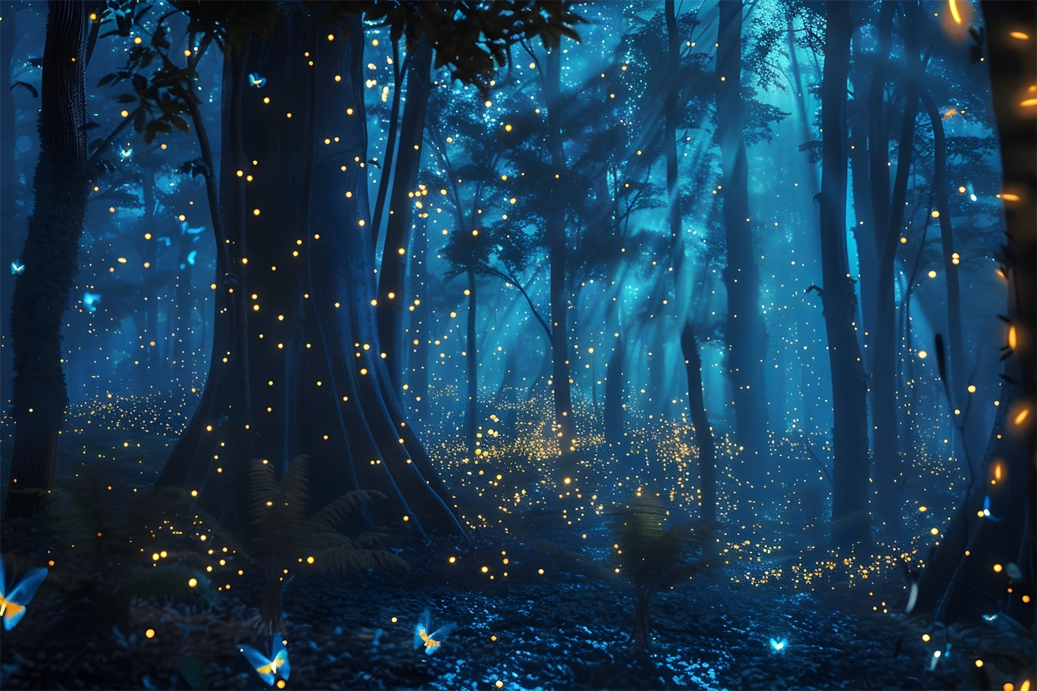 Forest Backdrop Dreamy Blue Glow Enchanted Woods Backdrop CJJ2-38