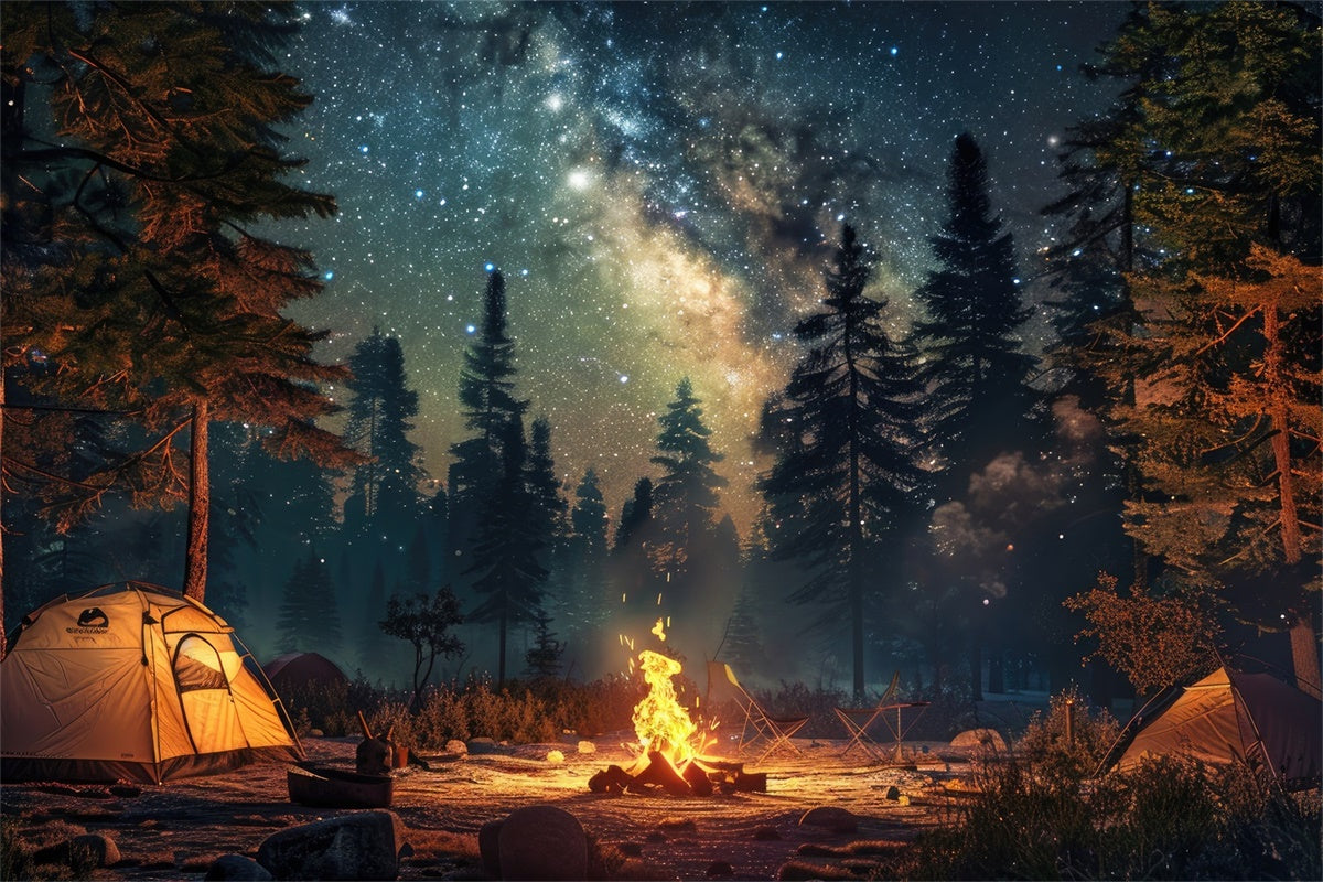 Backdrop Forest Starlit Campfire Night Forest Backdrop CJJ2-39