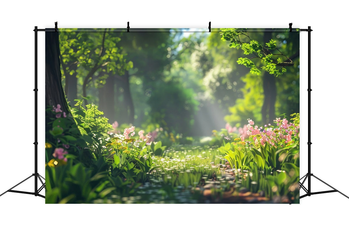 Forest Backdrop Photography Golden Sunbeam Wildflower Backdrop CJJ2-40