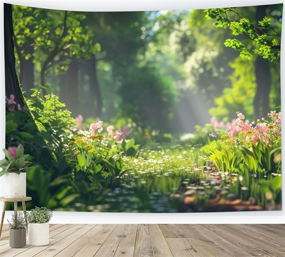 Forest Backdrop Photography Golden Sunbeam Wildflower Backdrop CJJ2-40