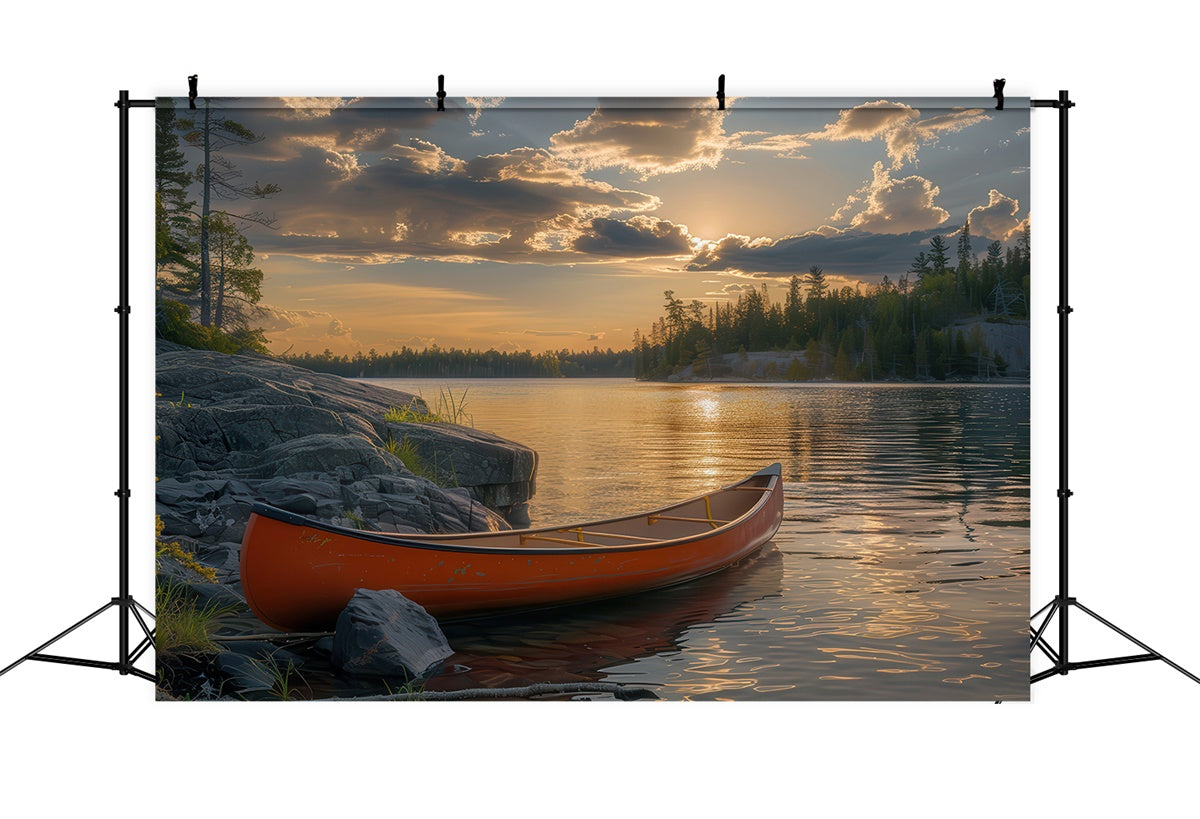 Photography Backdrop Forest Tranquil Dusk Canoe Shore Backdrop CJJ2-44