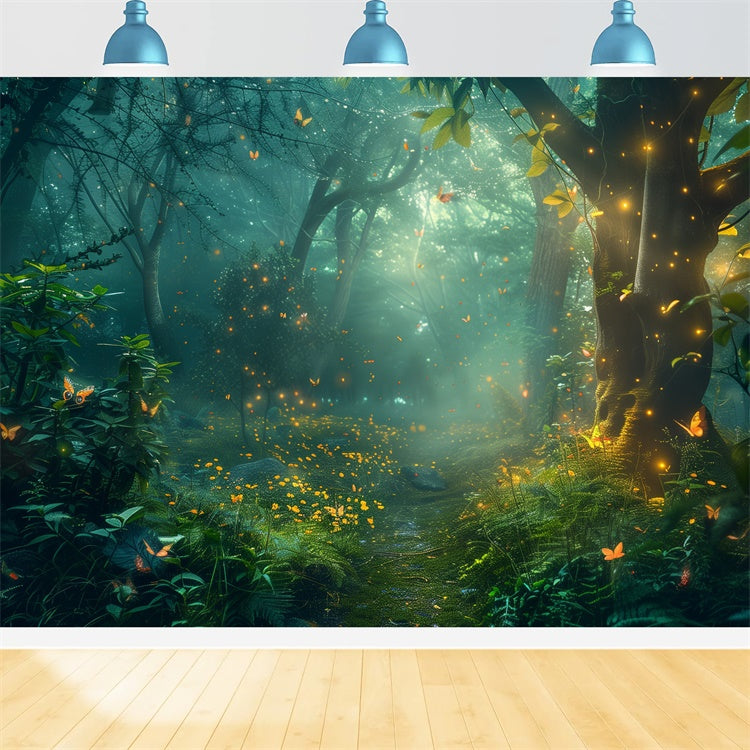 Forest Backdrop Luminous Fireflies Secret Grove Backdrop CJJ2-46