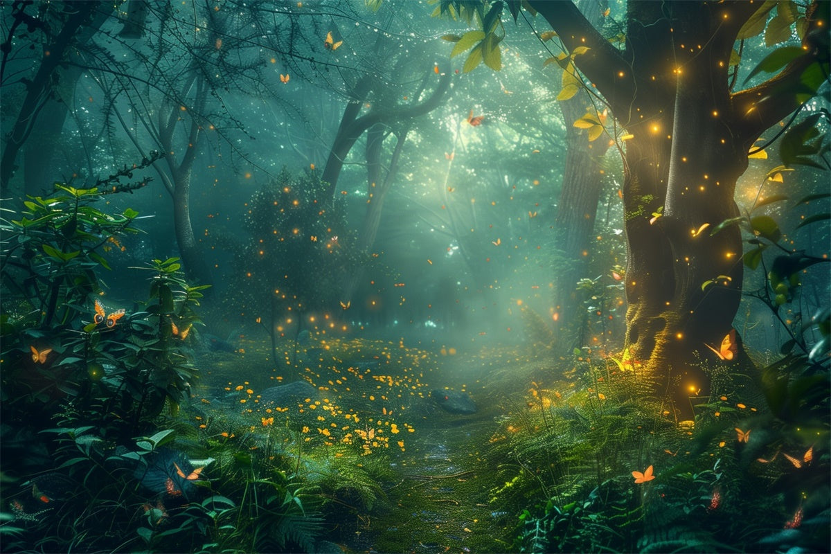 Forest Backdrop Luminous Fireflies Secret Grove Backdrop CJJ2-46
