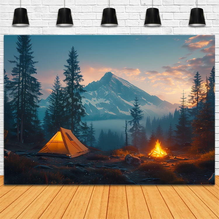 Wilderness Backdrop Snowy Summit Forest Camping Backdrop CJJ2-47
