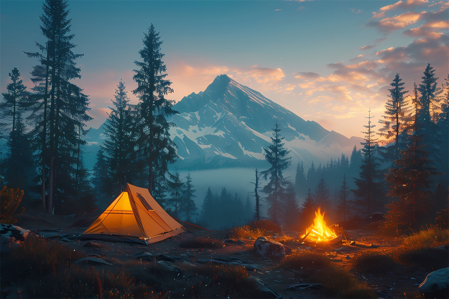 Wilderness Backdrop Snowy Summit Forest Camping Backdrop CJJ2-47