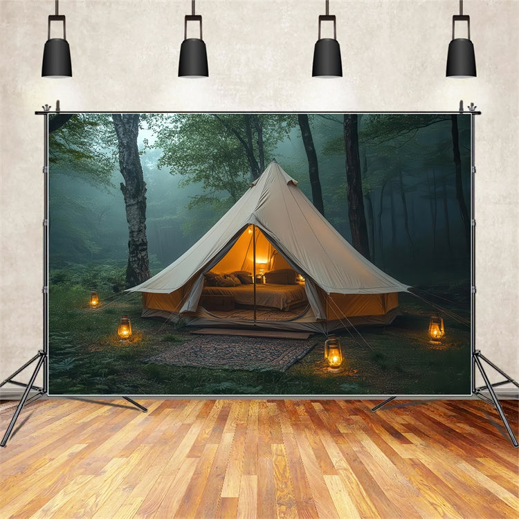 Forest Photography Backdrop Warm Light Cozy Camp Tent Backdrop CJJ2-49