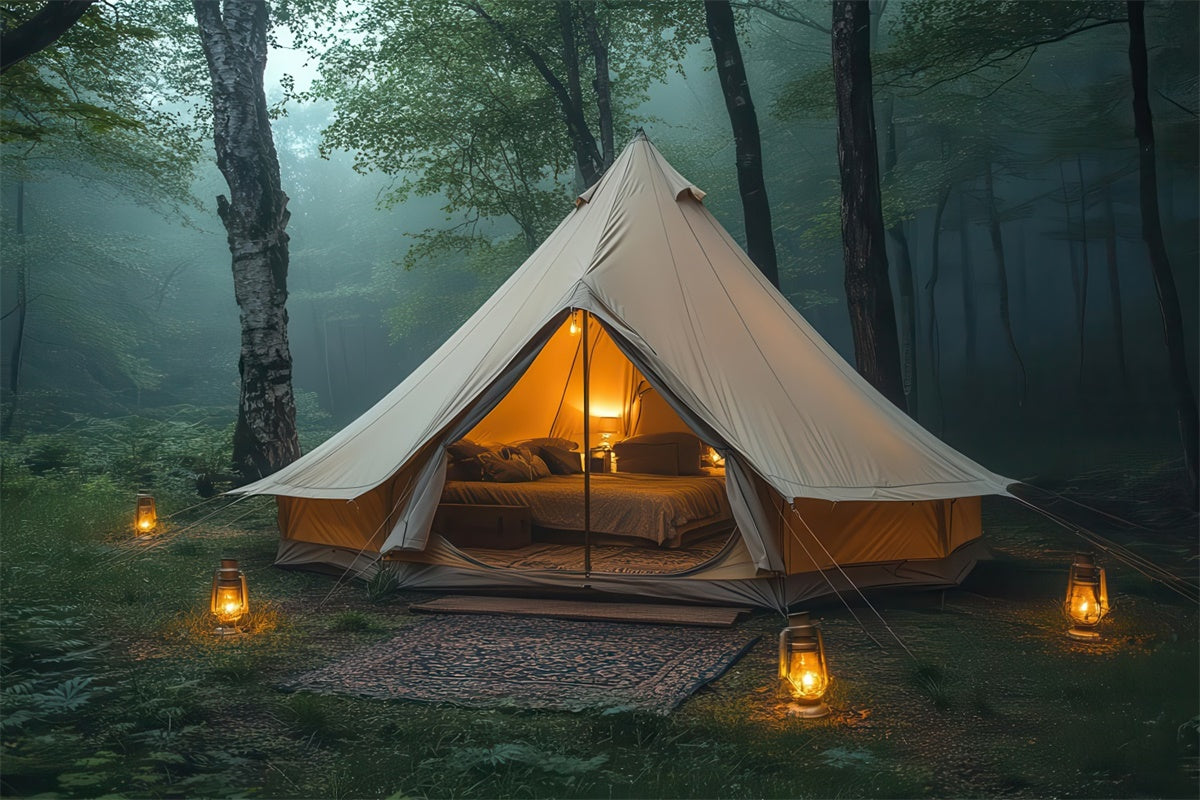 Forest Photography Backdrop Warm Light Cozy Camp Tent Backdrop CJJ2-49