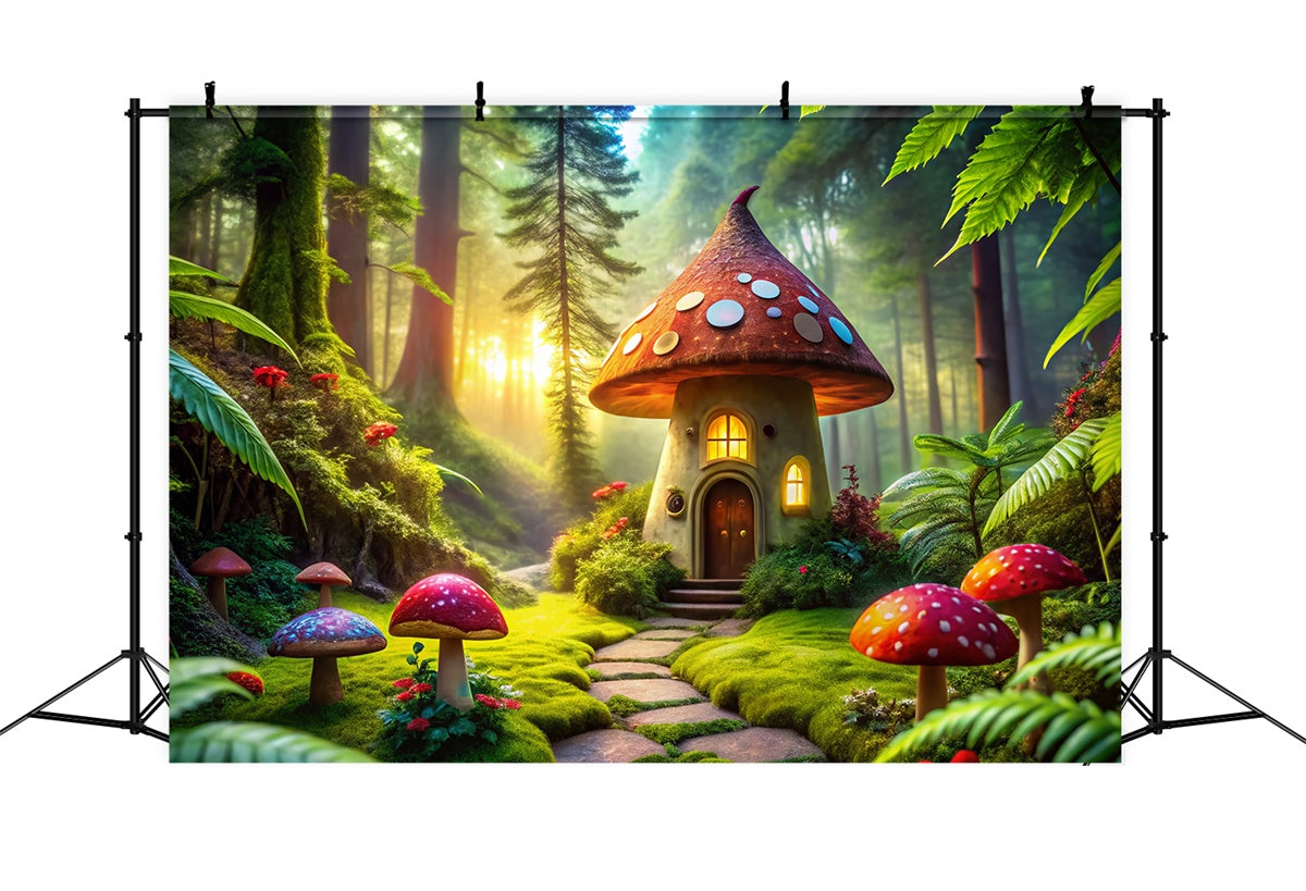 Fairy Tale Forest Backdrop Whimsical Mushroom House Backdrop CJJ2-51