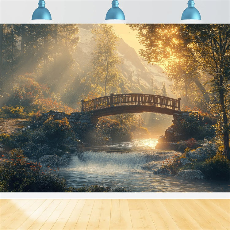Woodland Photo Backdrop Rustic Woodland Creek Bridge Backdrop CJJ2-54