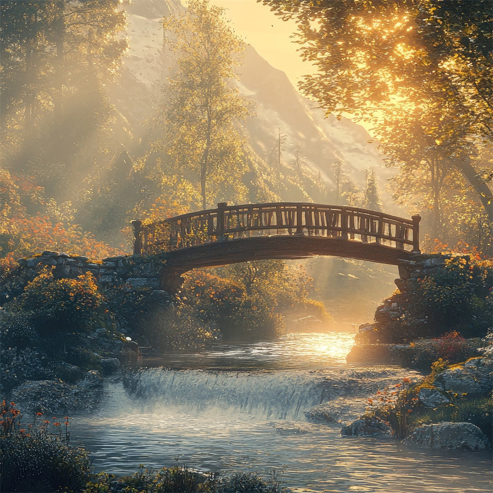 Woodland Photo Backdrop Rustic Woodland Creek Bridge Backdrop CJJ2-54