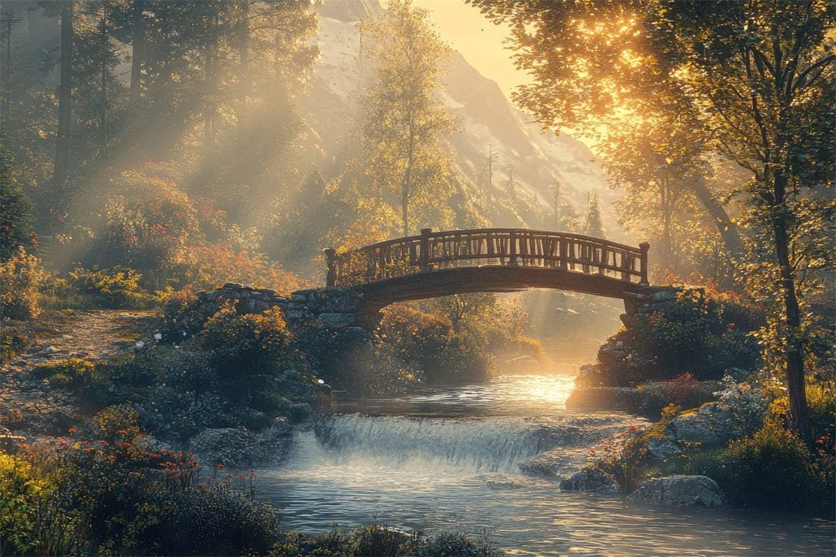 Woodland Photo Backdrop Rustic Woodland Creek Bridge Backdrop CJJ2-54
