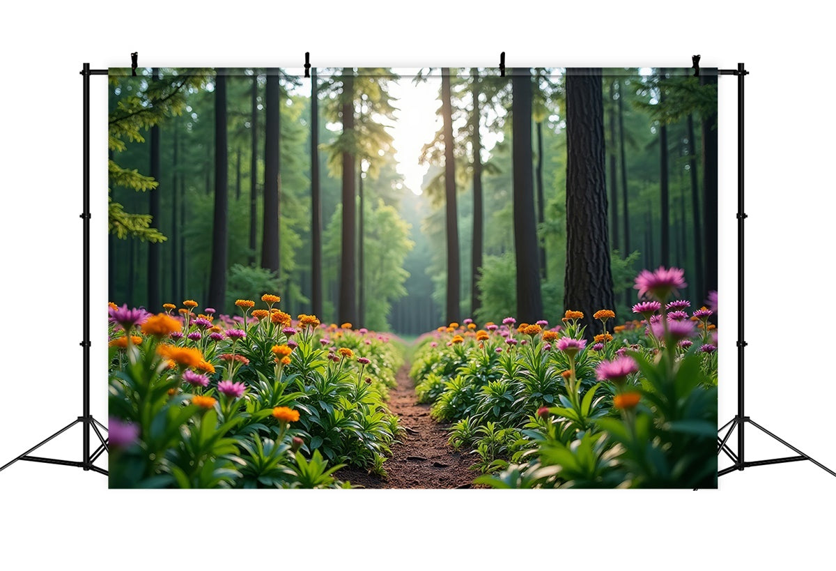 Forest Backdrop Blooming Wildflower Forest Path Backdrop CJJ2-58