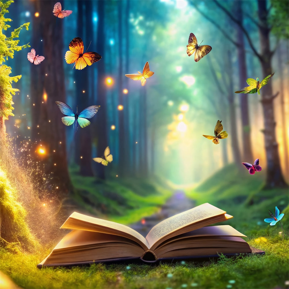 Backdrop Forest Glowing Forest Butterfly Book Backdrop CJJ2-60