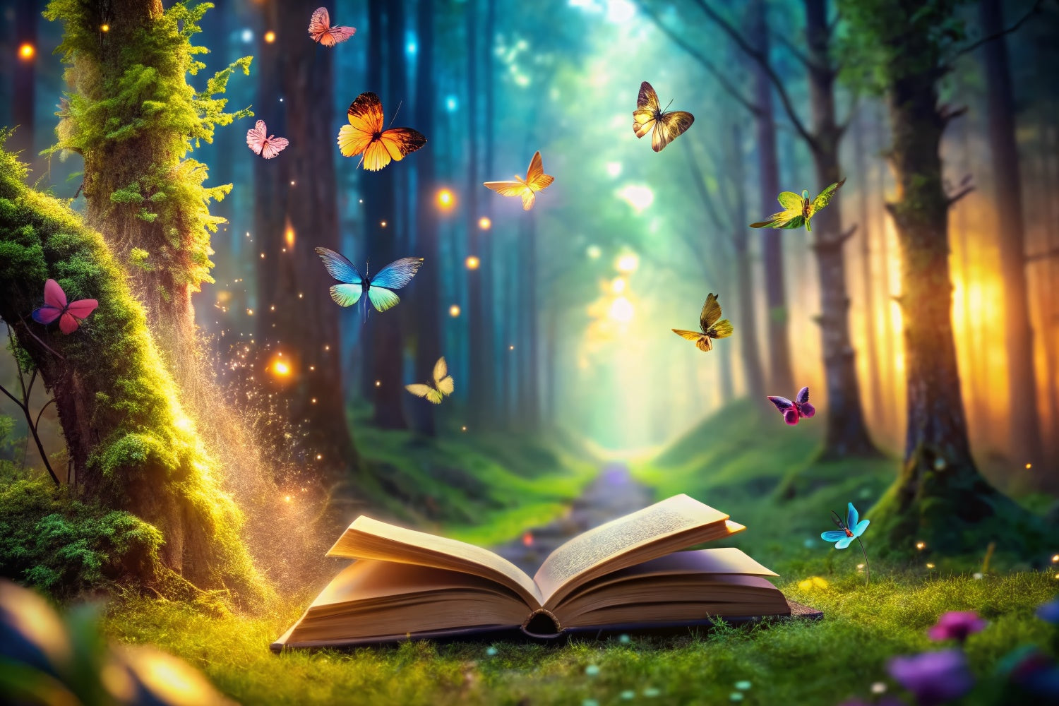 Backdrop Forest Glowing Forest Butterfly Book Backdrop CJJ2-60