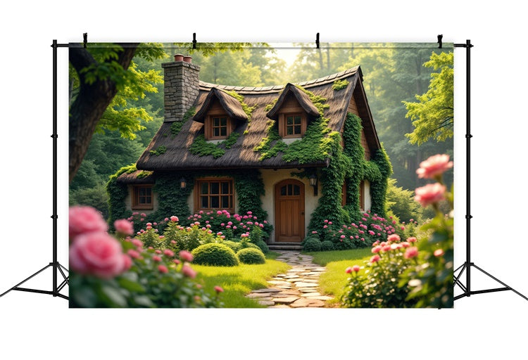 Forest Backdrops For Photography Enchanted Garden Cottage Backdrop CJJ2-63