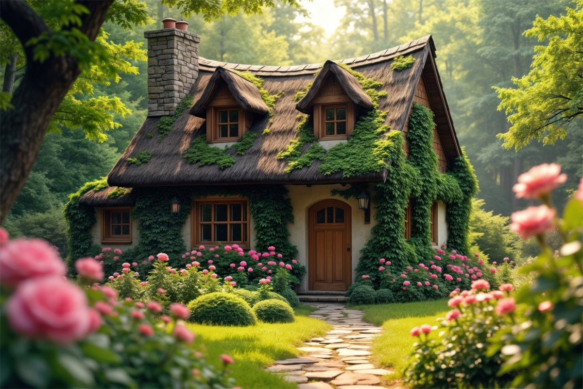 Forest Backdrops For Photography Enchanted Garden Cottage Backdrop CJJ2-63
