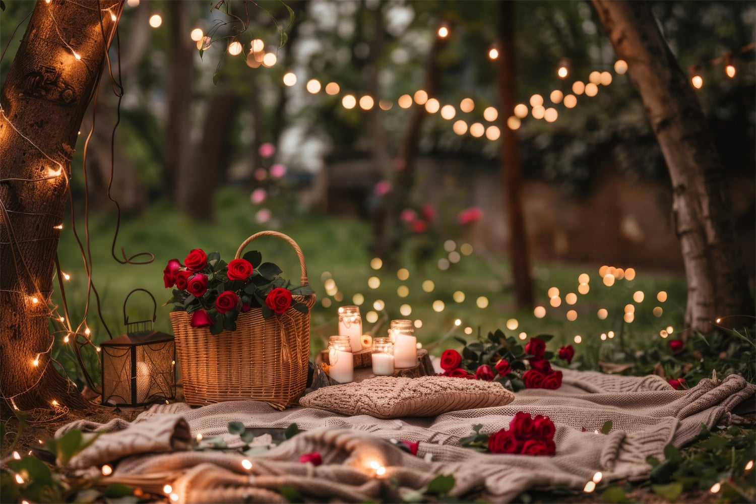 Forest Backdrops Romantic Candlelit Picnic Woods Backdrop CJJ2-66
