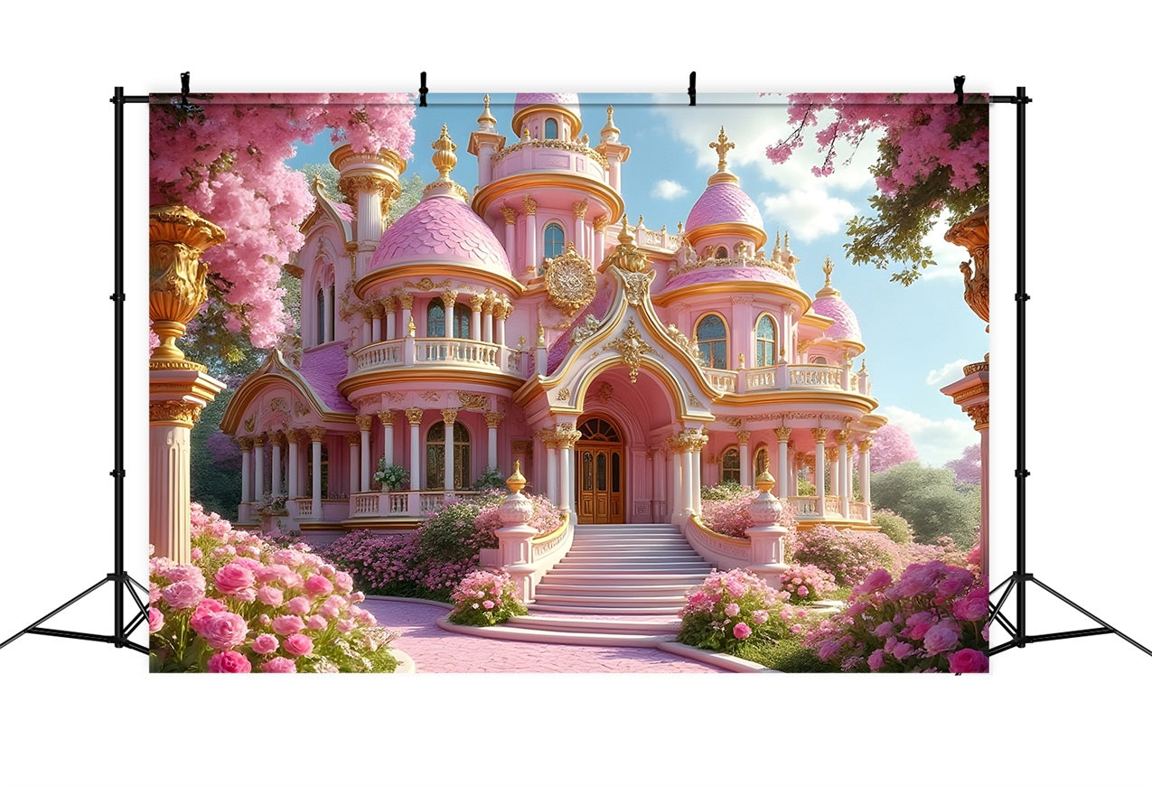 Fashion Doll Backdrop Pink Fairytale Castle Backdrop CJJ2-87