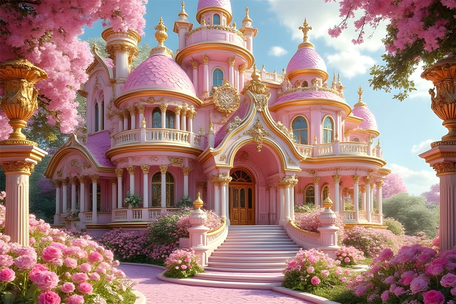 Fashion Doll Backdrop Pink Fairytale Castle Backdrop CJJ2-87