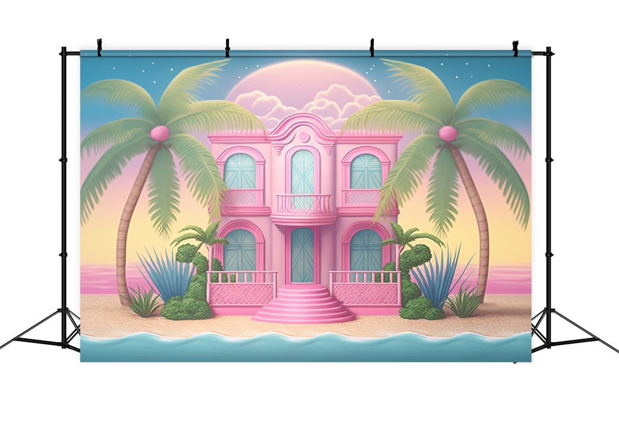 Fashion Doll Backdrop Backdrop Palm Paradise Beach Mansion Backdrop CJJ2-98