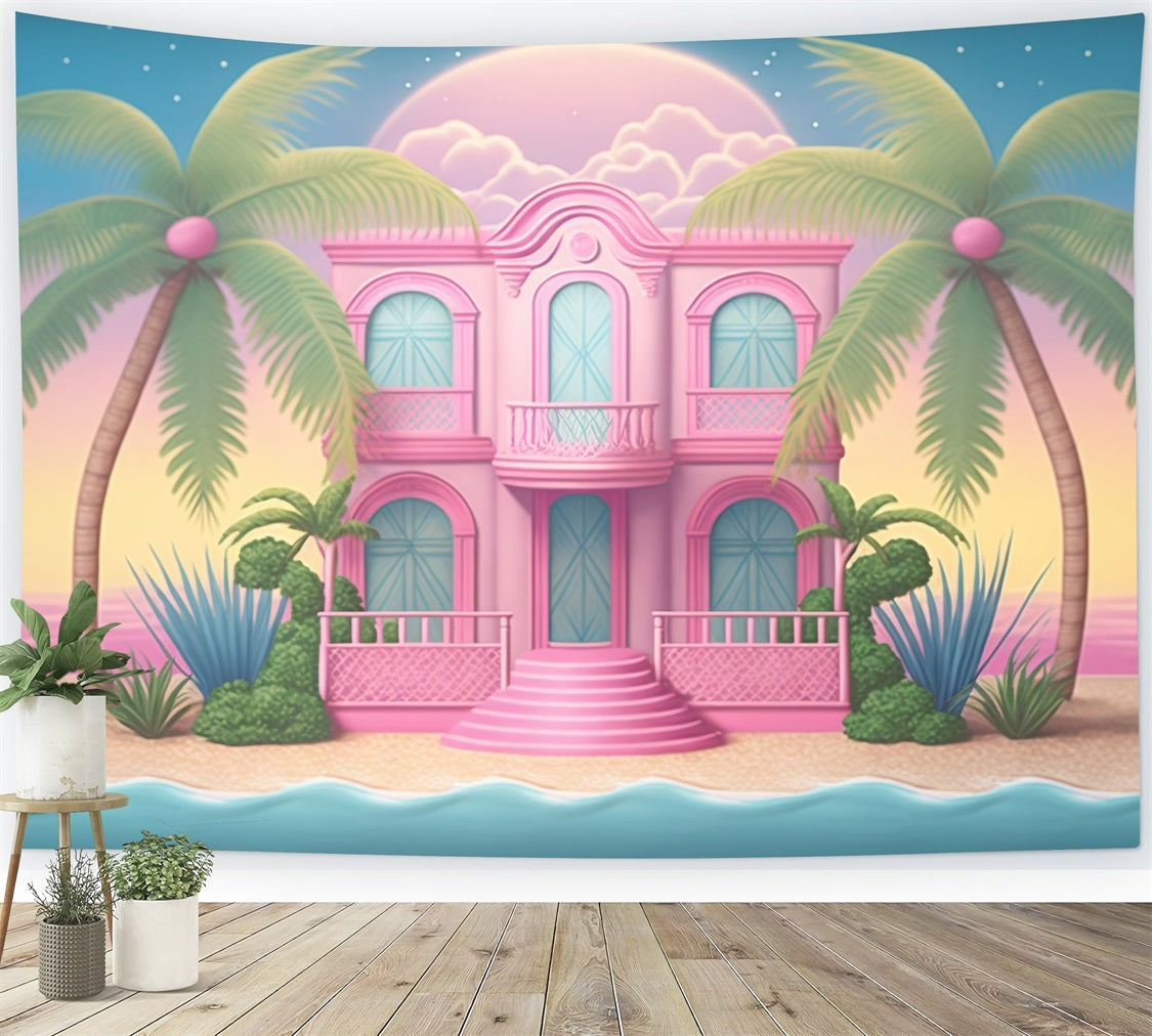 Fashion Doll Backdrop Backdrop Palm Paradise Beach Mansion Backdrop CJJ2-98