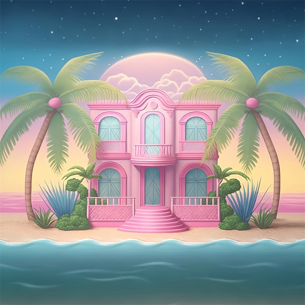 Fashion Doll Backdrop Backdrop Palm Paradise Beach Mansion Backdrop CJJ2-98