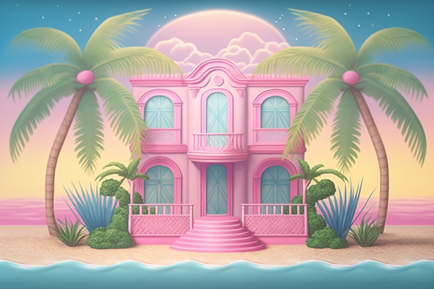 Fashion Doll Backdrop Backdrop Palm Paradise Beach Mansion Backdrop CJJ2-98