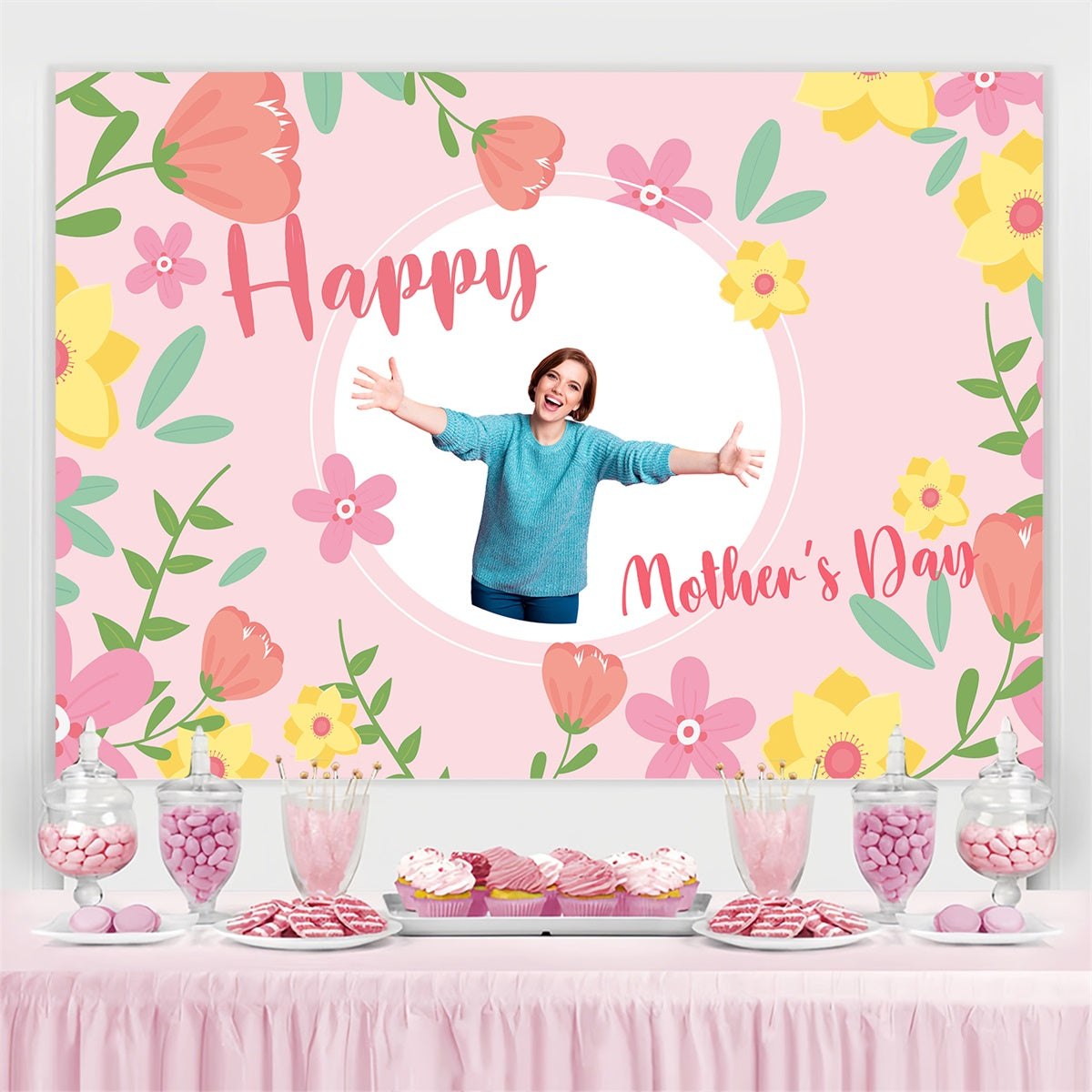 Backdrops For Mother's Day Sweet Floral Pink Custom Backdrop CJJ3-103
